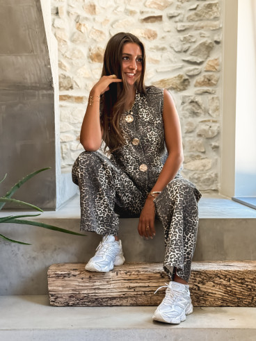 Jeans léopard Zélia - Beige/Noir