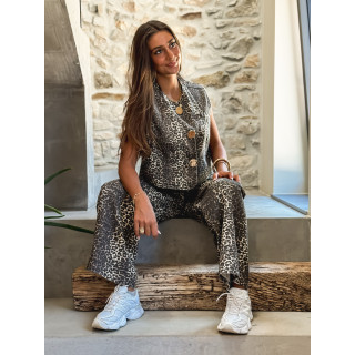 Jeans léopard Zélia - Beige/Noir