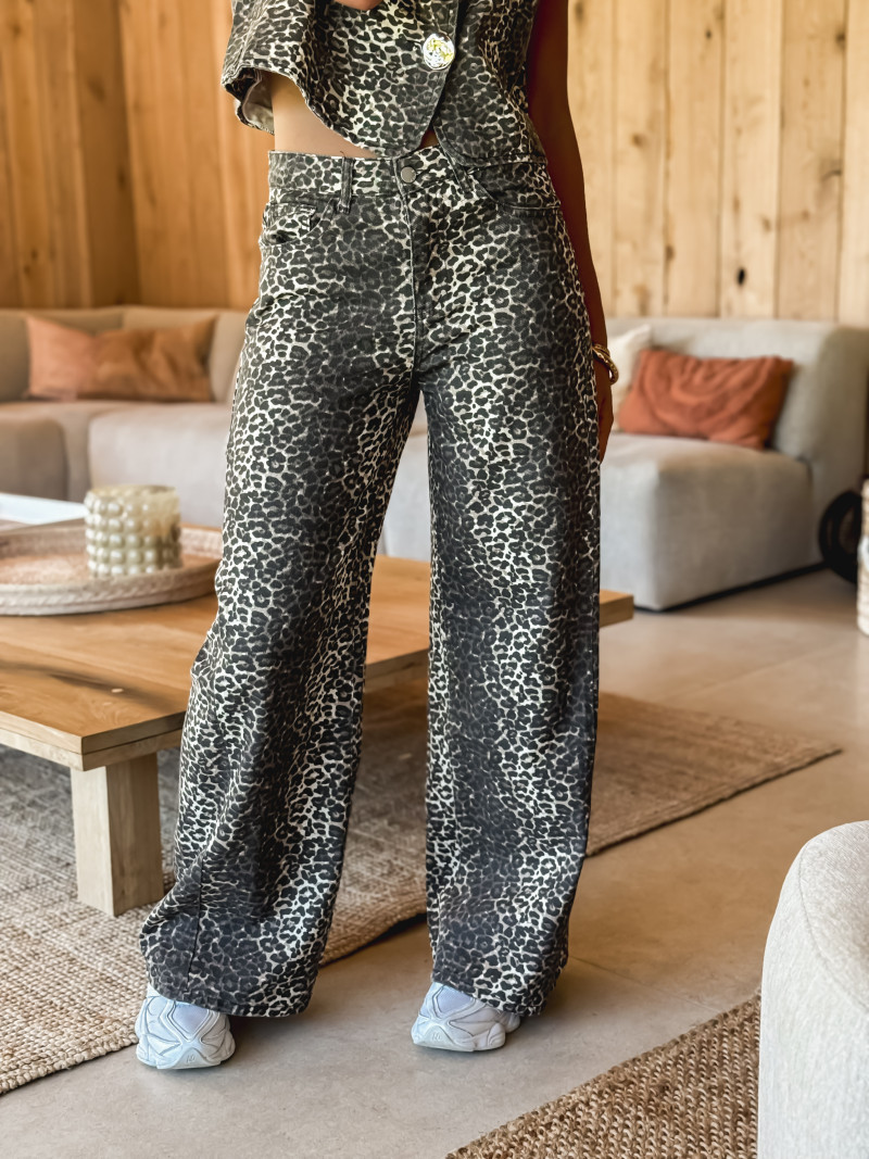 Jeans léopard Zélia - Beige/Noir