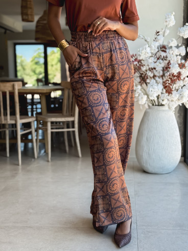 Pantalon à motifs Alisia - Camel/Chocolat