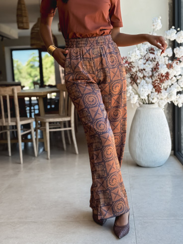 Pantalon à motifs Alisia - Camel/Chocolat