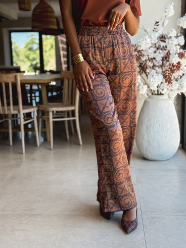 Pantalon à motifs Alisia - Camel/Chocolat