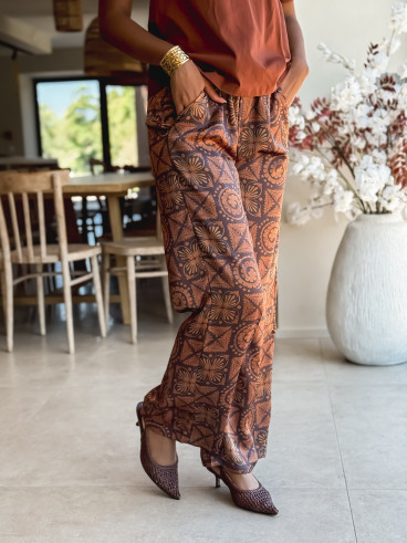 Pantalon à motifs Alisia - Camel/Chocolat