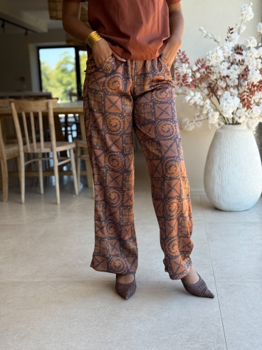 Pantalon à motifs Alisia - Camel/Chocolat