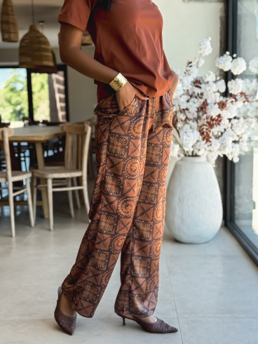Pantalon à motifs Alisia - Camel/Chocolat