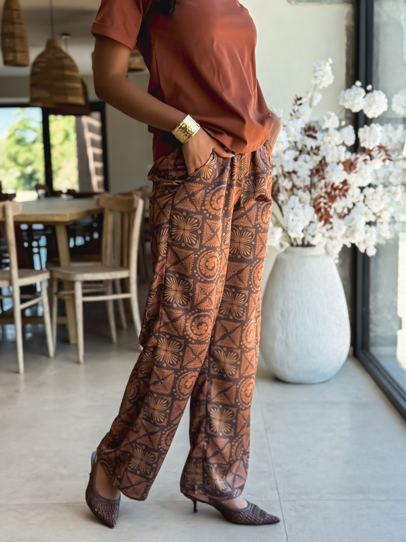 Pantalon à motifs Alisia - Camel/Chocolat