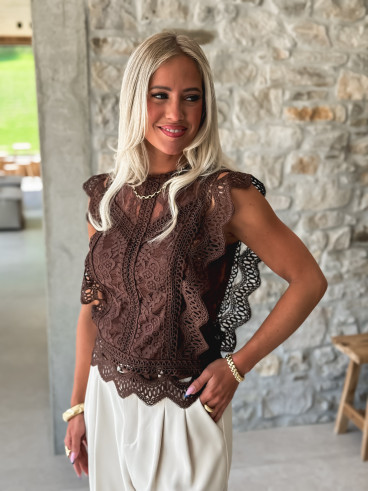 Blouse en dentelle Maëva - Chocolat