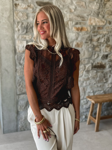 Blouse en dentelle Maëva - Chocolat