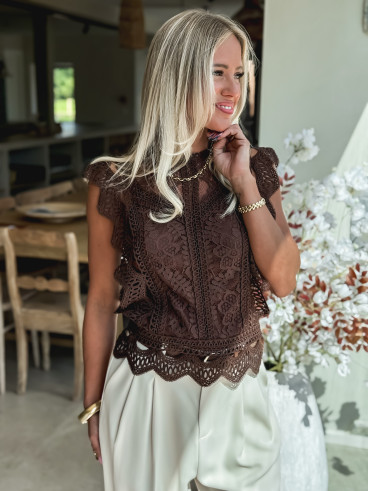 Blouse en dentelle Maëva - Chocolat
