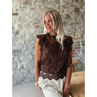 Blouse en dentelle Maëva - Chocolat