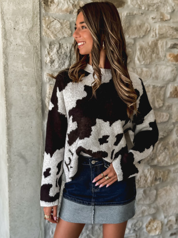 Pull à motif Paula - Chocolat/Greige