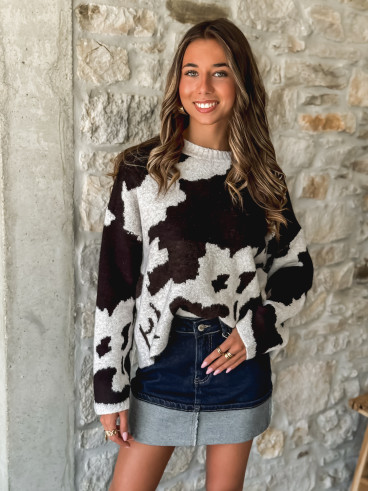Pull à motif Paula - Chocolat/Greige