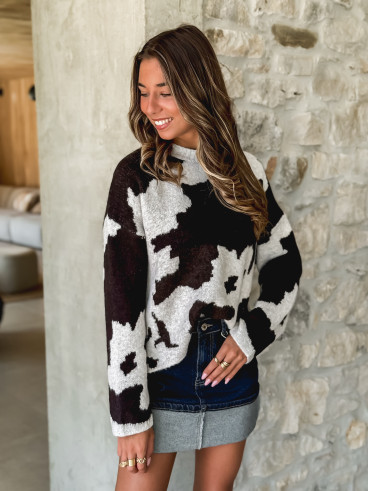 Pull à motif Paula - Chocolat/Greige