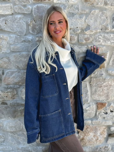 Veste longue en jeans Loélya - Bleu foncé