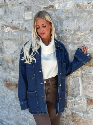 Veste longue en jeans Loélya - Bleu foncé