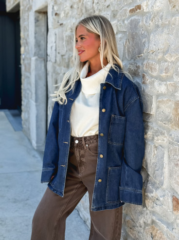Veste longue en jeans Loélya - Bleu foncé