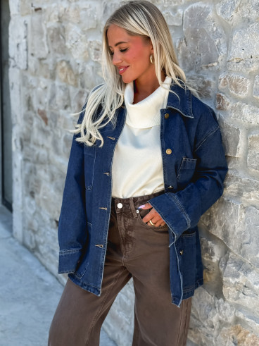 Veste longue en jeans Loélya - Bleu foncé