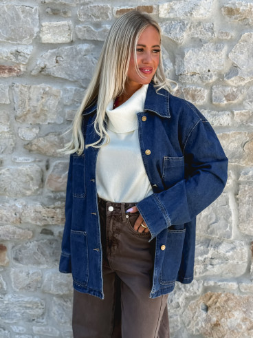 Veste longue en jeans Loélya - Bleu foncé