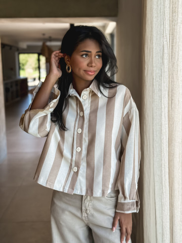 Chemise Lignée Nastya - Ecru/Taupe