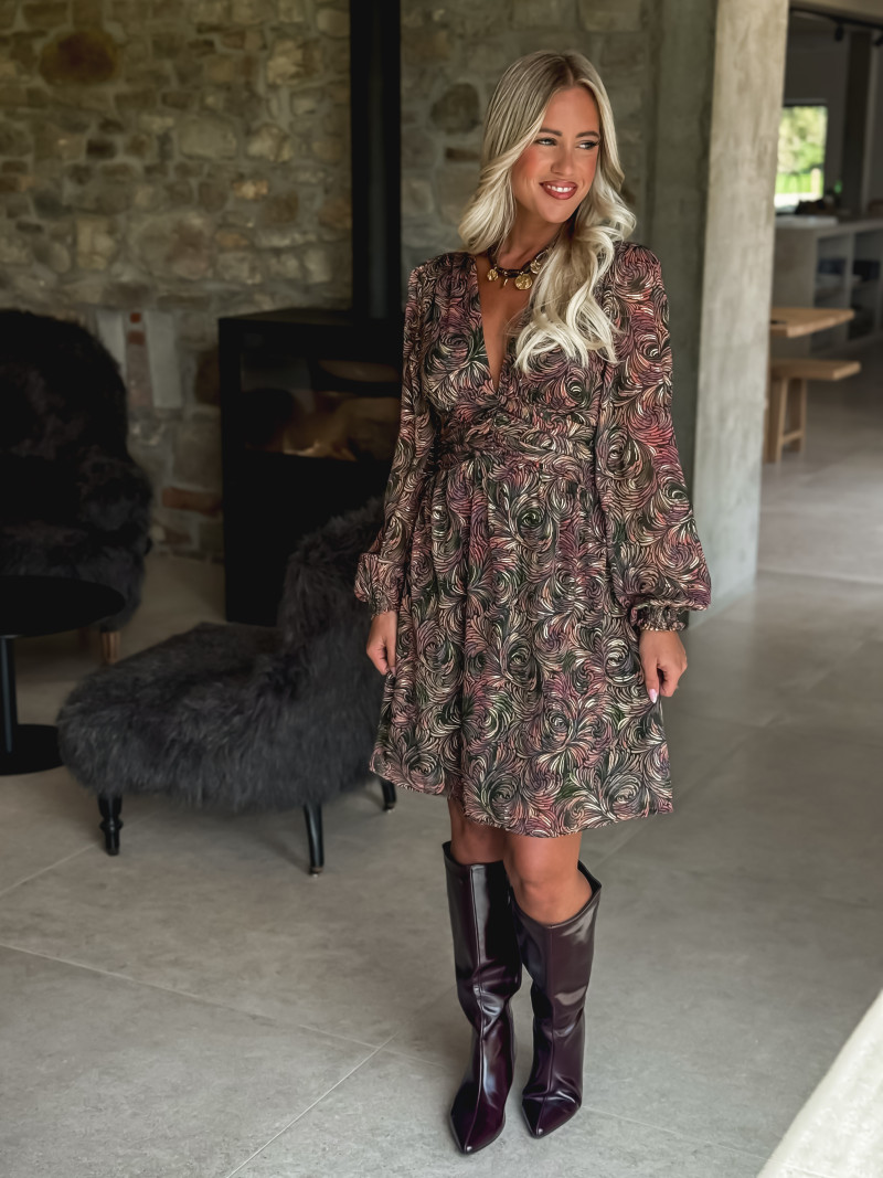 Robe courte à motifs Monica - Kaki/Mauve