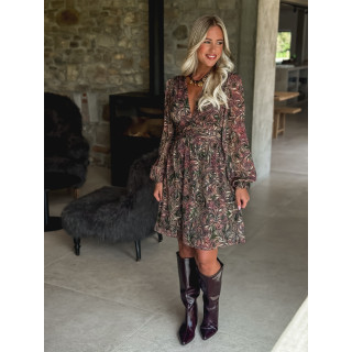 Robe courte à motifs Monica - Kaki/Mauve