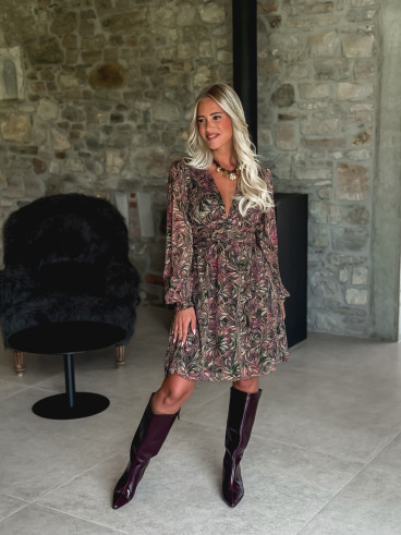 Robe courte à motifs Monica - Kaki/Mauve