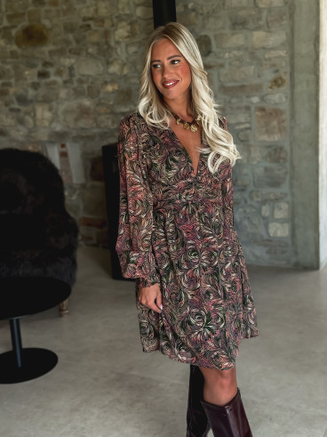 Robe courte à motifs Monica - Kaki/Mauve