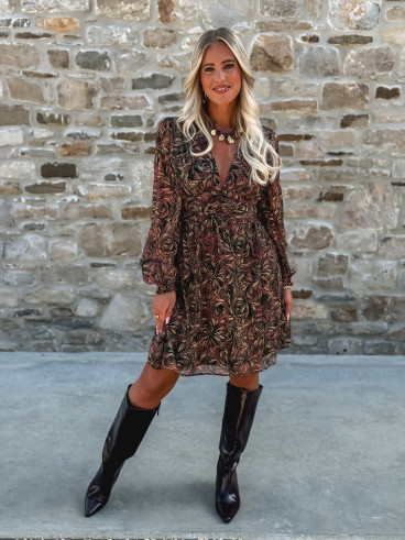 Robe courte à motifs Monica - Kaki/Mauve