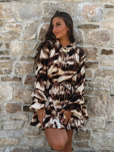 Robe courte à motifs Ysoria - Chocolat