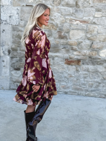 Robe courte à motifs Laziza - Bordeaux