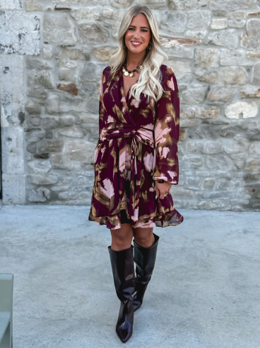 Robe courte à motifs Laziza - Bordeaux