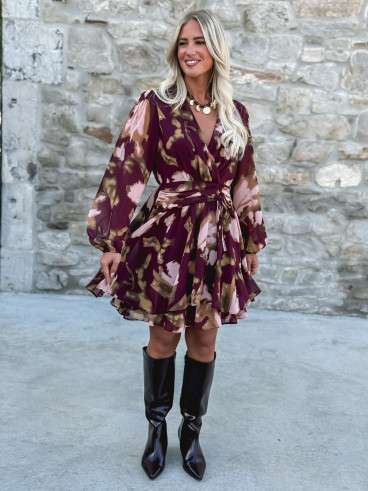 Robe courte à motifs Laziza - Bordeaux