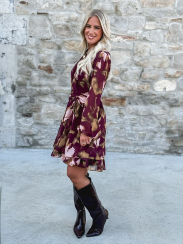 Robe courte à motifs Laziza - Bordeaux