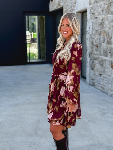 Robe courte à motifs Laziza - Bordeaux