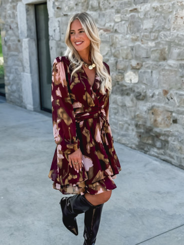 Robe courte à motifs Laziza - Bordeaux