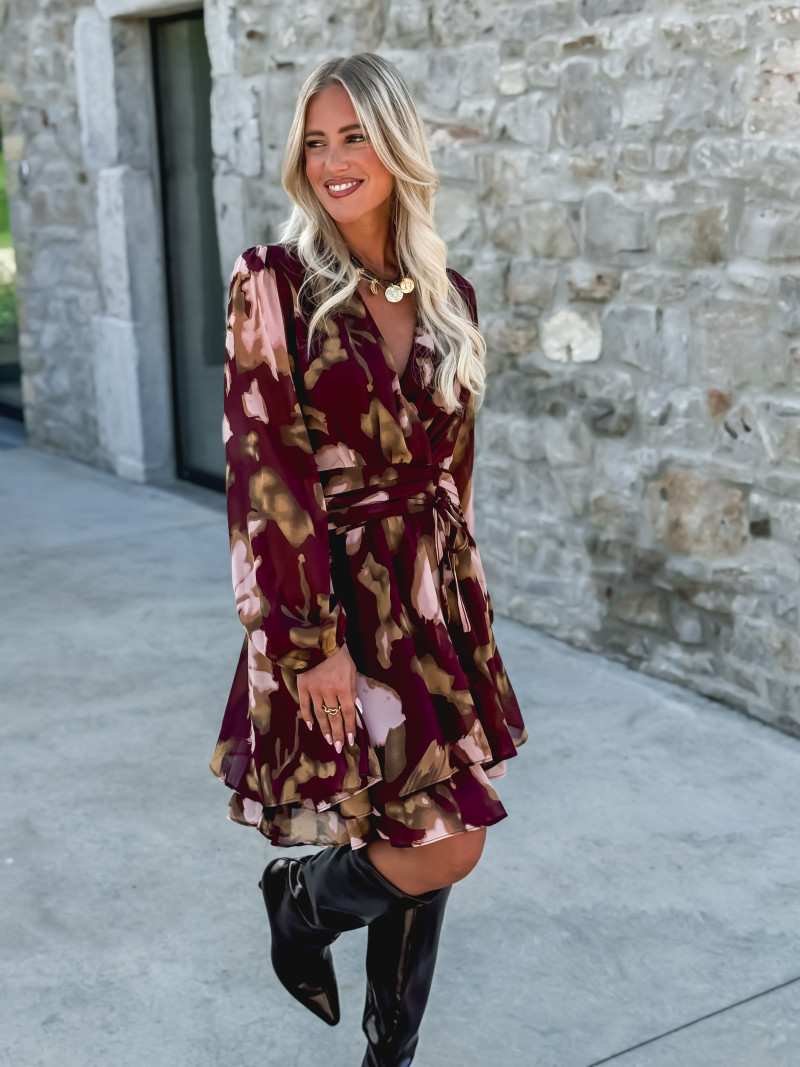 Robe courte à motifs Laziza - Bordeaux