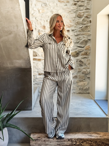 Chemise lignée Pamina - Beige/Noir