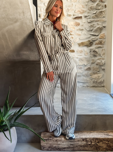 Chemise lignée Pamina - Beige/Noir