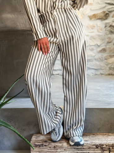 Pantalon Ligné Pamina - Beige/Noir