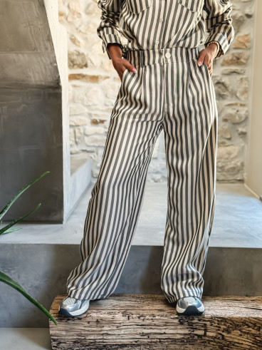 Pantalon Ligné Pamina - Beige/Noir