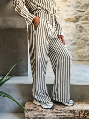 Pantalon Ligné Pamina - Beige/Noir