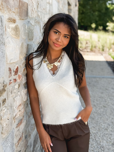 Pull sans manches Zinia - ecru