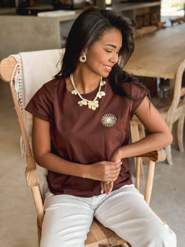 T-shirt Aïcha - Chocolat/Doré