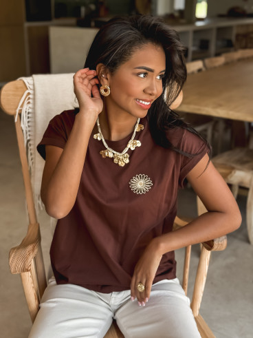 T-shirt Aïcha - Chocolat/Doré