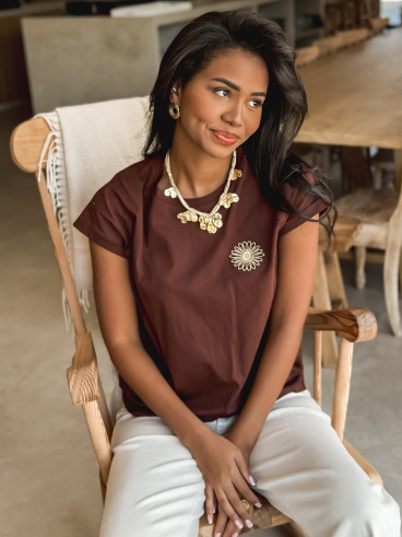 T-shirt Aïcha - Chocolat/Doré