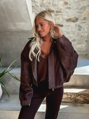 Veste en daim Sharlee - Chocolat