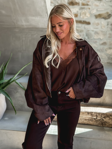 Veste en daim Sharlee - Chocolat