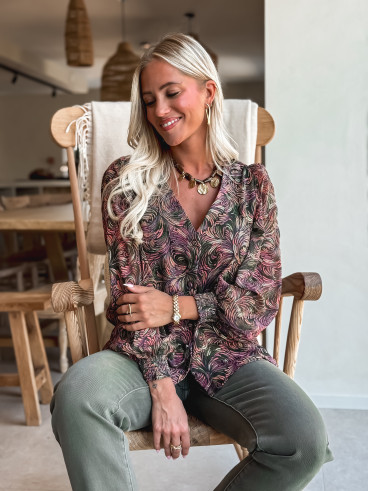 Chemisier à motifs Monica - Kaki/Mauve
