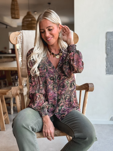 Chemisier à motifs Monica - Kaki/Mauve