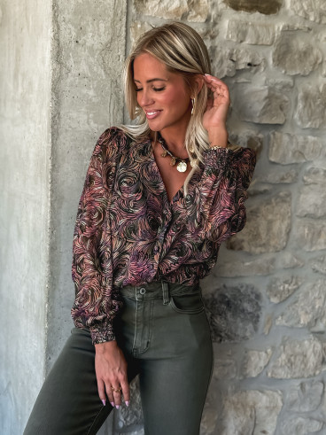 Chemisier à motifs Monica - Kaki/Mauve